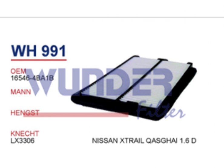 WH991 NİSSAN XTRAİL QASGHAI 1.6 D 16546-4BA1B Hava Filtresi