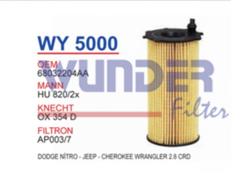 WY 5000 DODGE NITRO-JEEP-CHEROKEE-WRANGLER  2,8 CRD  68032204AA Yağ Filtresi