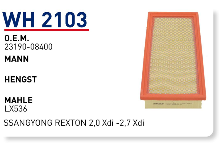 WH 2103 23190-08400 SSANGYONG REXTON 2.0 XDİ 2.7 XDİ HAVA FİLTRESİ