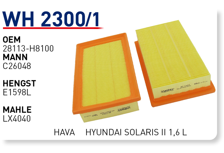 WH 2300/1 HYUNDAI SOLARIS HAVA 28113-H8100 Hava Filtresi
