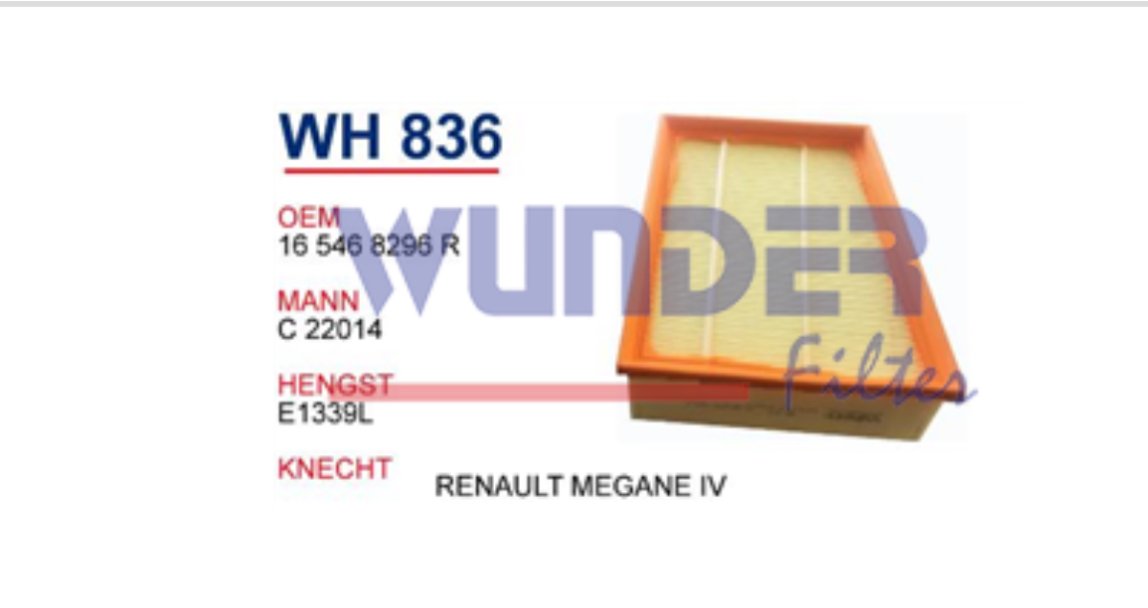 WH 836 RENAULT MEGANE IV HAVA 165468296R Hava Filtresi