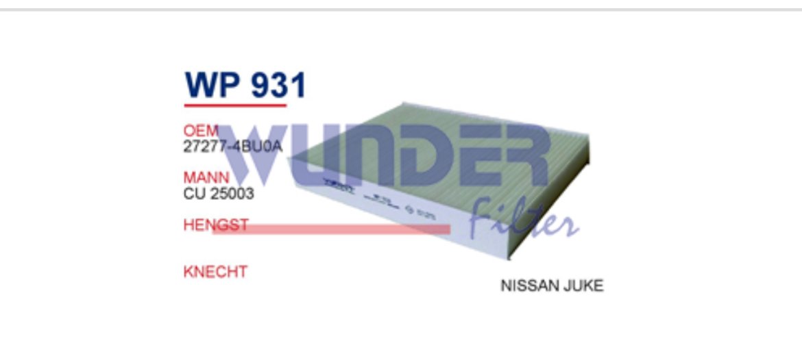 WP 931 NiSSAN QASHGAi 2013+ 27277-4BU0A Polen Filtresi