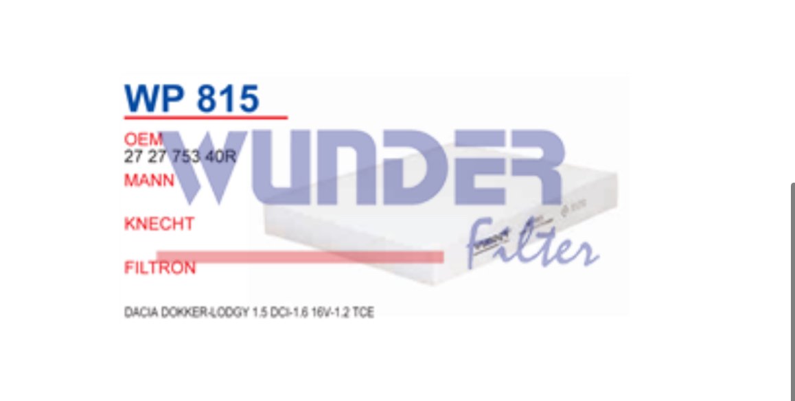 WP815 DACİA LODGY- DOKKER POLEN 272775340R Polen Filtresi