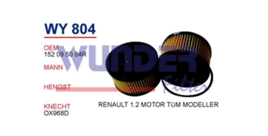 WY 804 NİSSAN JUKE QASHGAİ 1.2 MOTOR  15208-00Q1E Yağ Filtresi