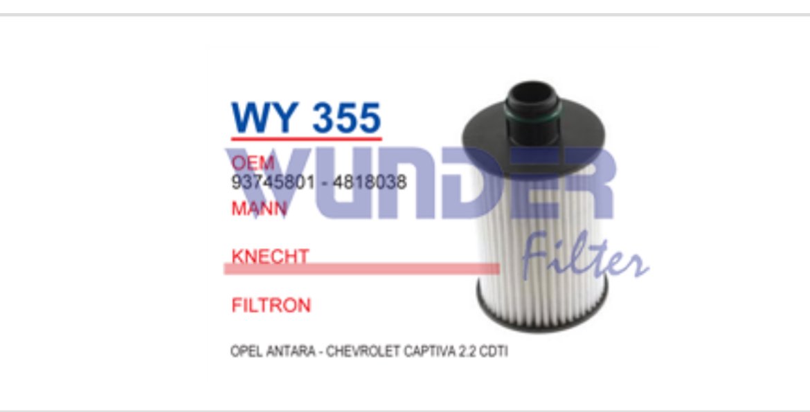 WY 355 OPEL ANTARA - CHEVROLET CAPTIVA 2,2 CDTİ 93745801-4818038 Yağ Filtresi