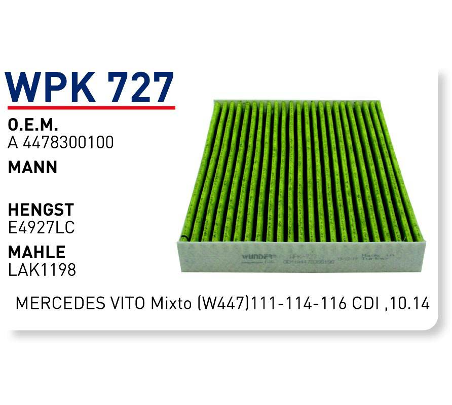 WPK727 A4478300100 MERCEDES ViTO Mixto (W447)111-114-11 POLEN FİLTRESİ 