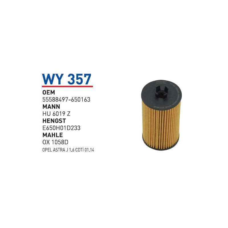WY 357 OPEL ASTRA J 1.6 CDTİ 01.14 55588497-650163 Yağ Filtresi