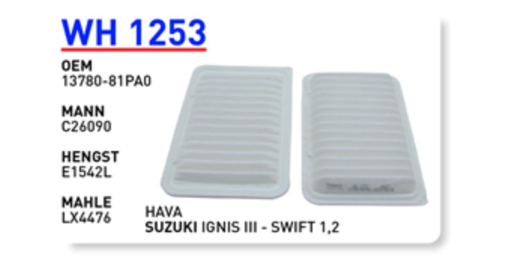 WH 1253 13780-81PA0 SUZUKI IGNIS III-SWIFT 1.2 HAVA FİLTRESİ