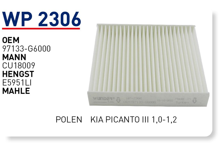 WP 2306 97133-G6000 KIA PICANTO POLEN FİLTRESİ