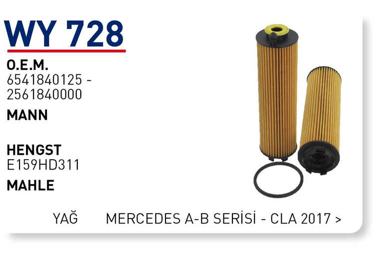 WY 728 6541840125 - 2561840000 MERCEDES A-B SERİSİ - CLA 2017 > YAĞ FİLTRESİ