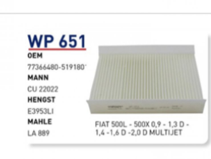 WP 651 51918017 JEEP RENEGATE FIAT 500X POLEN FİLTRESİ