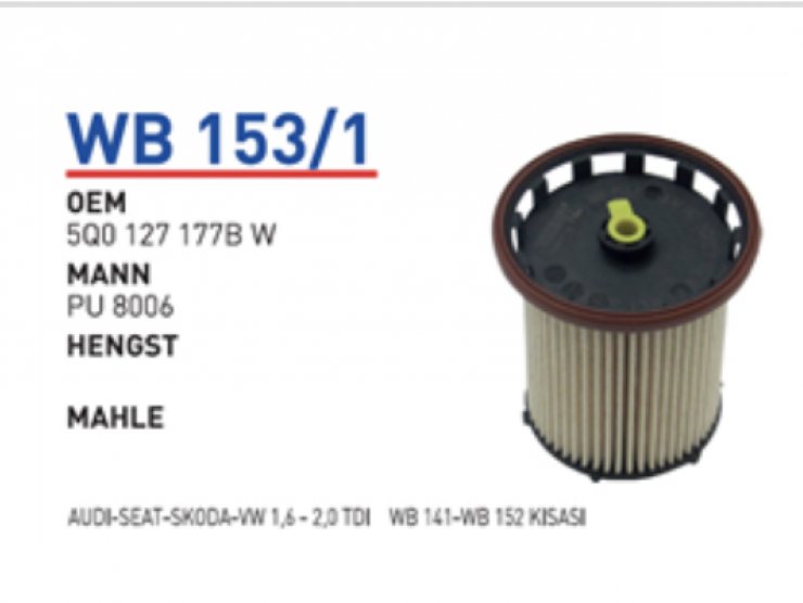 WB 153/1 5Q0127177B VOLKVAGEN GOLF VII YM KISA DÜZ MAZOT FİLTRESİ (WB141-WB152 NİN KISASI)