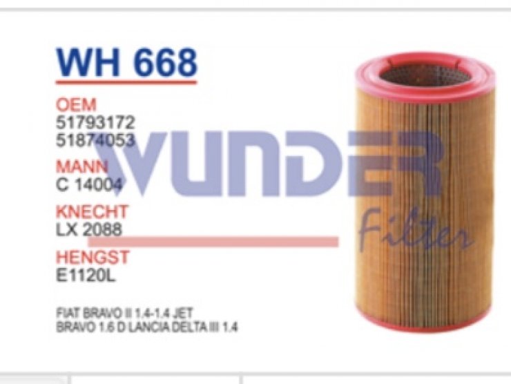WH 668 FİAT BRAVO II 1.4-1.4 JET-BRAVO 1.6 D LANCIA  51793172 Hava Filtresi