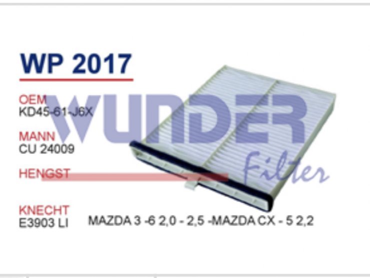 WP 2017 MAZDA 3 -6 2,0 - 2,5 -MAZDA CX - 5 2,2 KD45-61-J6X Polen Filtersi