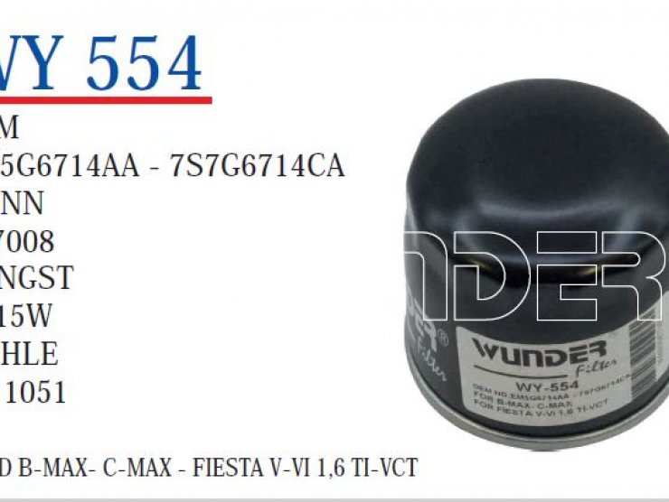 WY 554 FORD B-MAX- C-MAX - FİESTA V-VI 1,6 Tİ-VCT EM5G6714AA  Yağ Filtresi