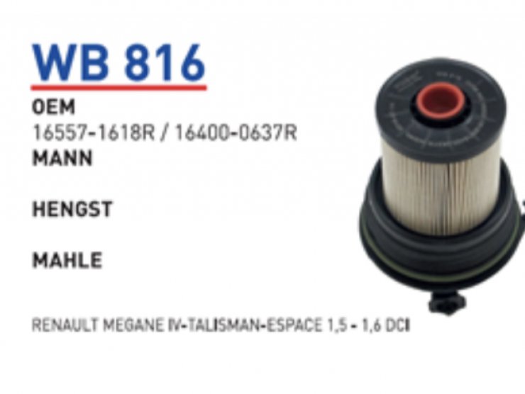 WB 816 RENAULT MEGANE IV TALİSMAN MAZOT 16557-1618R Yakıt/Mazot Filtresi