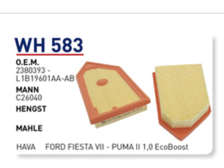 WH 583 2380393-L1B19601AA-AB FORD FİESTA VII - PUMA II 1,0 EcoBoost HAVA FİLTRESİ