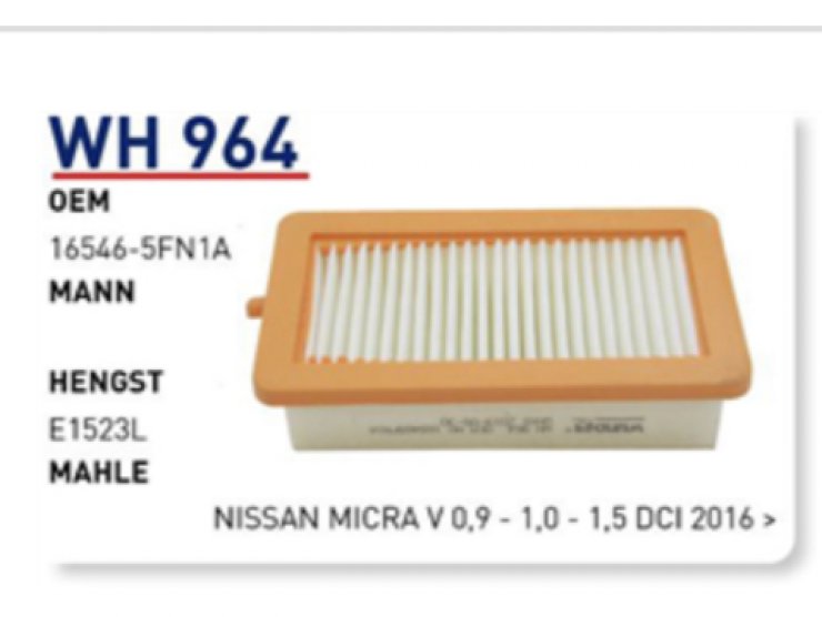 WH 964 17801-30070 NİSSAN MİCRA 17 HAVA FİLTRESİ