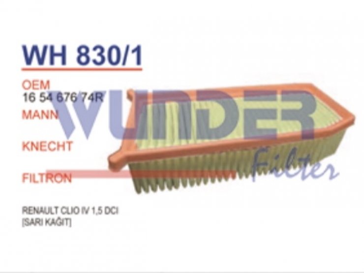 WH 830/1 RENAULT CLİO IV 1,5 DCİ SARI KAĞIT 16 54 676 74R Hava Filtresi