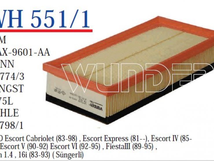 WH 551/1 FORD FOCUS 1.4 16v,1.8 16v - FiESTA - CONNECT SÜNGERLİ 98AX-9601-AA Hava Filtresi