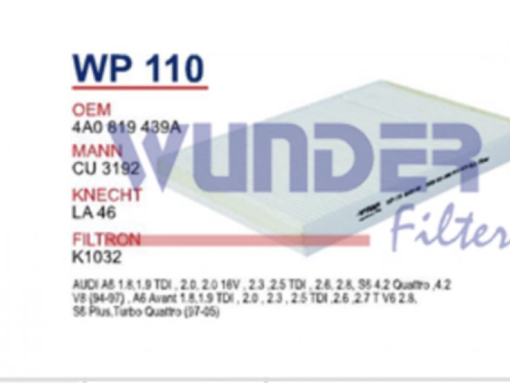 WP 110 AUDi A6 94-97  1.8 - 1.9 TDİ 4A0 819 439 A Polen Filtresi