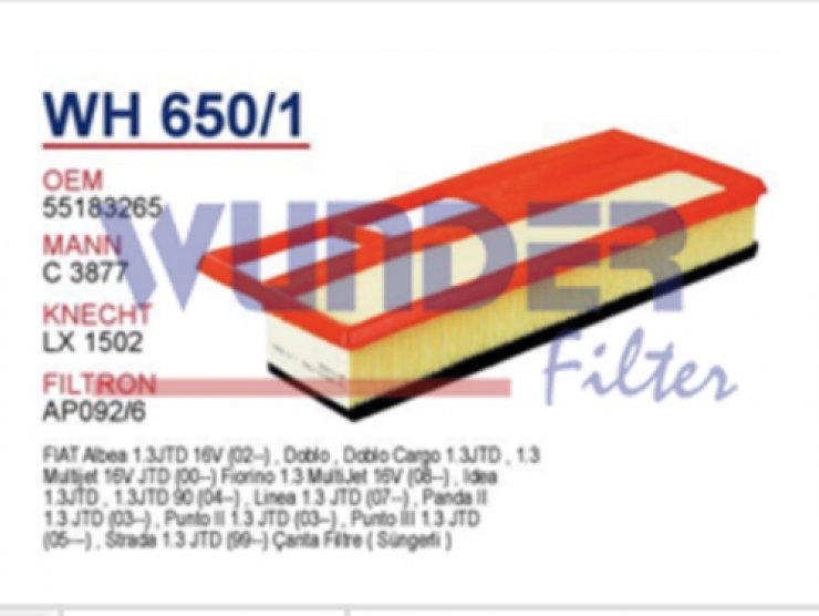 WH 650/1 ALTFA MİTO 1.3 JTDM EURO 4 MOTOR 51775324 Hava Filtresi