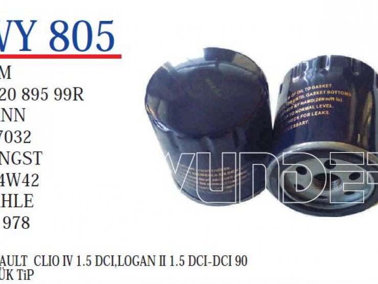 WY 805 REN. CLIO IV 1.5 DCI,LOGAN II 1.5 DCI-DCI 90 15 -> 15 20 895 99R Yağ Filtresi