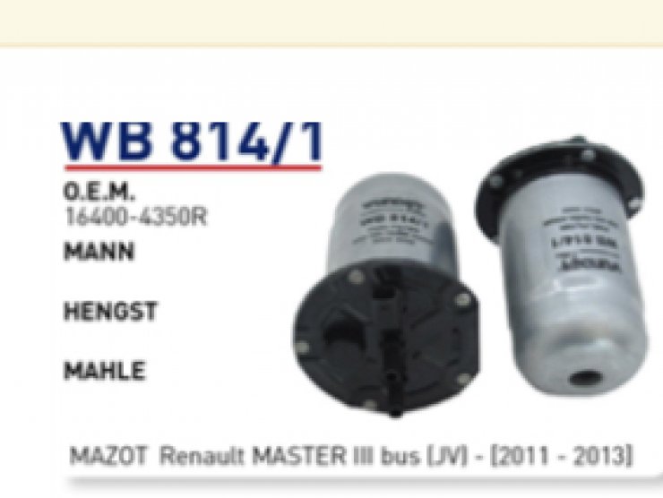 WB814/1 164003560R  RENAULT MASTER 2019 + KOMPLE MAZOT FİLTRESİ