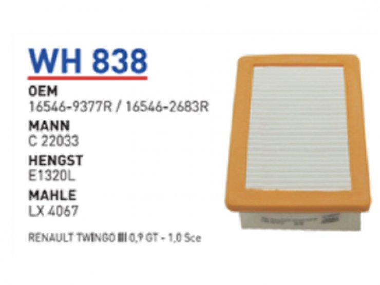 WH 838 RENAULT TWINGO III 0,9 GT - 1,0 Sce 165469377R / 165462683R Hava Filtresi