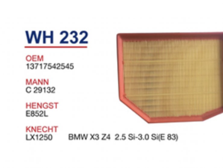 WH 232 BMW X3 Z4  2.5 Sİ-3.0 Sİ(E 83) 13717542545 Hava Filtresi