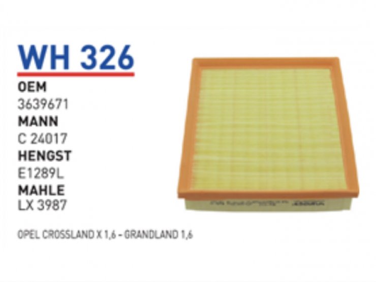 WH 326 OPEL CROSSLAND X 1,6 - GRANDLAND 1,6  3639671 Hava Filtresi