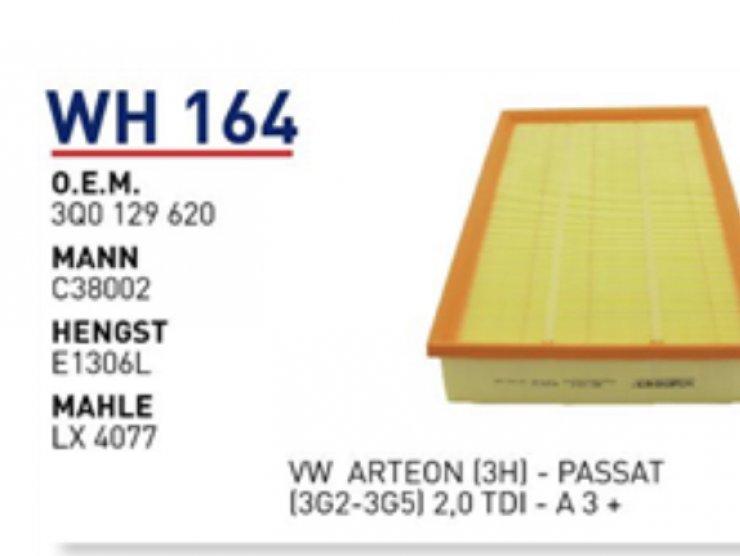 WH 164 3Q0129620 WOLKSWAGEN ARTEON (3H)-PASSAT HAVA FİLTRESİ