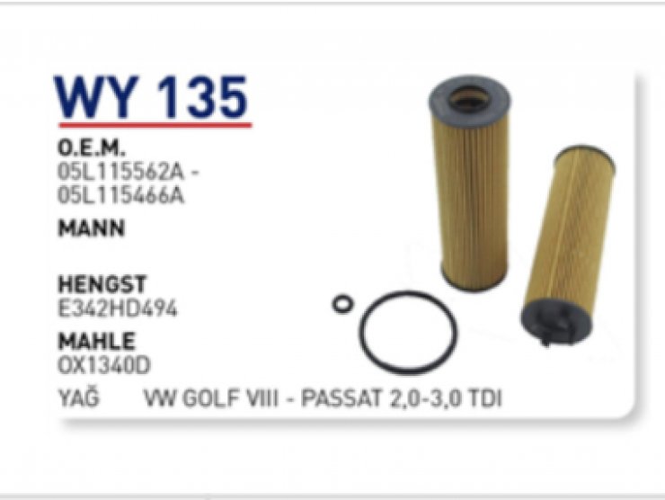 WY135 05L115562A VW GOLF VIII-PASSAT 2,0-3,0 TDI YAĞ FİLTRESİ