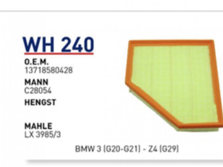 WH240 13718580428 BMW 3 (G20-21)- Z4 (G29) HAVA FİLTRESİ