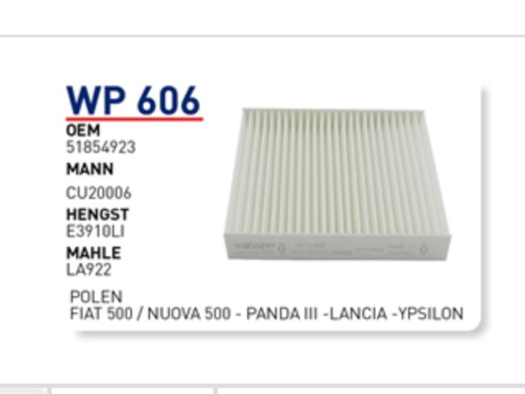 WP 606 51854923 FİAT 500 / NUOVA 500 - PANDA III -LANCİA -YPSİLON POLEN FİLTRESİ