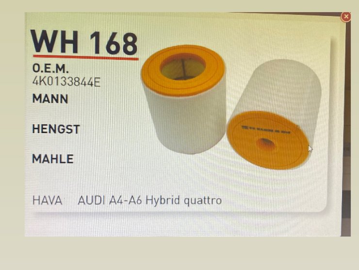 WH 168 4K0133844E AUDI A4-A6 HYBRİD QUATTRO HAVA FİLTRESİ
