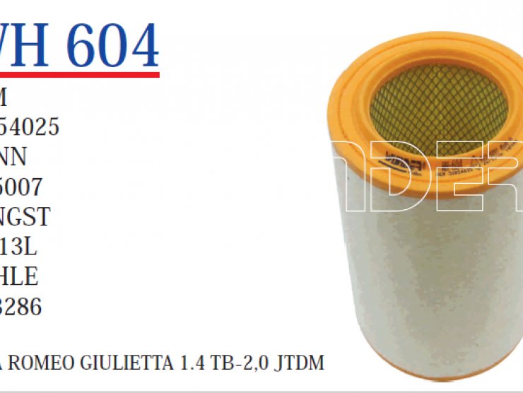 WH 604 ALFA GİULİETTA (940) 1,4 TB-2,0 JTDM 16 V 51854025 Hava Filtresi