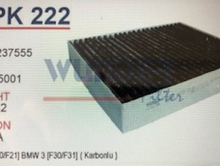 WPK 222 BMW 1 [F20/F21] BMW 3 [F30/F31] 64119237555 Polen Filtresi