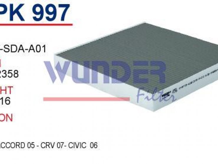 WPK 997 HONDA ACCORD 05 - CRV 07- CiViC  06 80292-SDC-505HEC Polen Filtresi