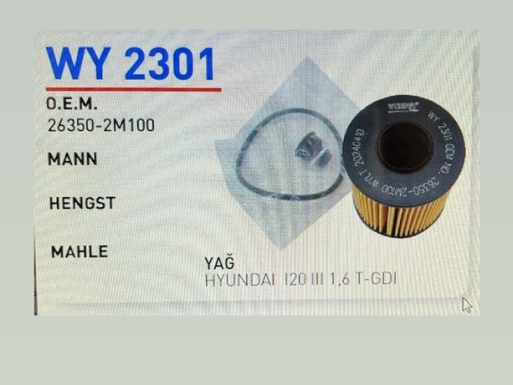 WY 2301 26350-2M100 HYUNDAI İ20 III 1,6 T-GDİ /KIA SPORTAGE V (2021-) YAĞ FİLTRESİ