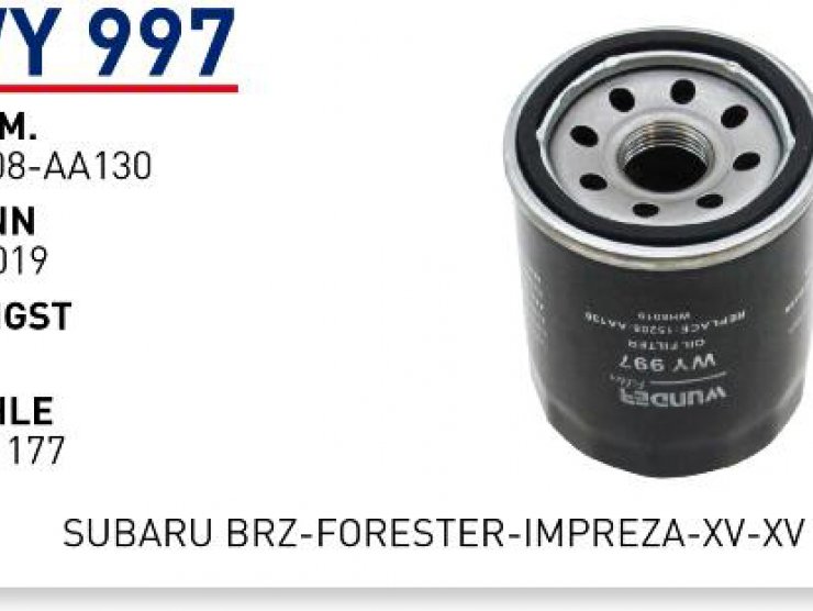 WY 997 15208-AA130 SUBARU IMPREZA /BRZ/ FORESTER XV-XVII YAĞ FİLTRESİ
