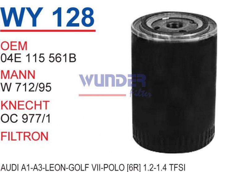WY 128 AUDİ A1-A3-LEON-GOLF VII - POLO[6R] 1,2-1,4 TFSİ 04E 115 561B Yağ Filtresi