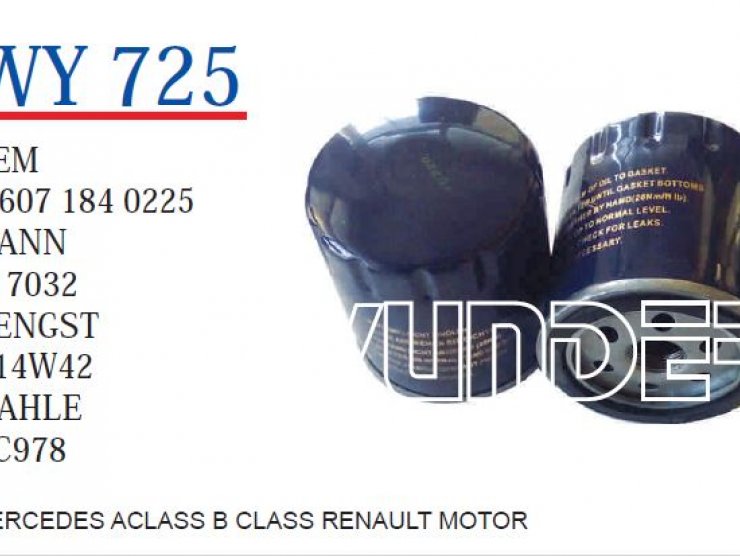 WY 725  MERCEDES ACLASS B CLASS RENAULT MOTOR YAĞ A 607 1840225 Yağ Filtresi