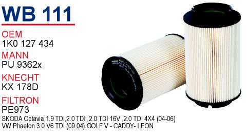 WB 111 VOLKSWAGEN GOLF V - CADDY - LEON 04-10 1K0 127 434 Yakıt/Mazot Filtresi