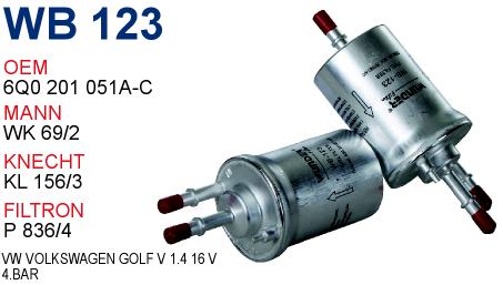 WB 123 VOLKSWAGEN GOLF V  1.4 16v  2005-      4.0 BAR 6Q0 201 051 A/C Yakıt/Benzin Filtresi