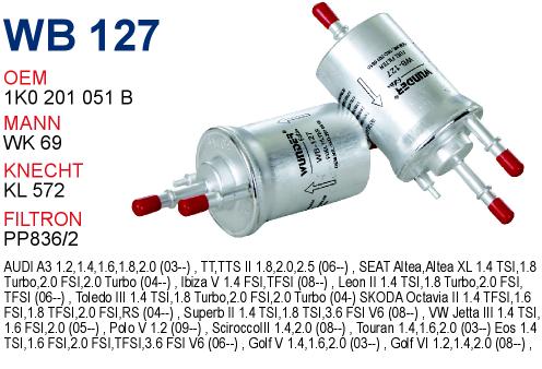 WB 127 VOLKSWAGEN POLO IV   6.4 BAR 1K0 201 051B Yakıt/Benzin Filtresi