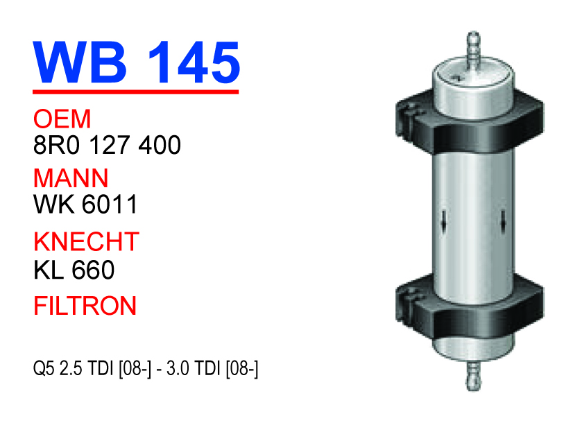 WB 145 VOLKSWAGEN Q5 2.0 TDI (08-) - 3.0 TDI (08-) 8R0 127 400 Yakıt/Mazot Filtresi