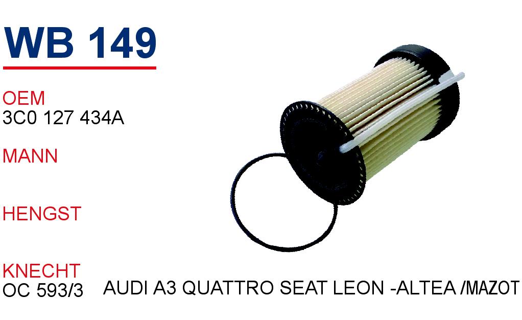WB 149 AUDİ A3 QUATTRO SEAT LEON -ALTEA MAZOT 3C0 127 434A Yakıt/Mazot Filtresi
