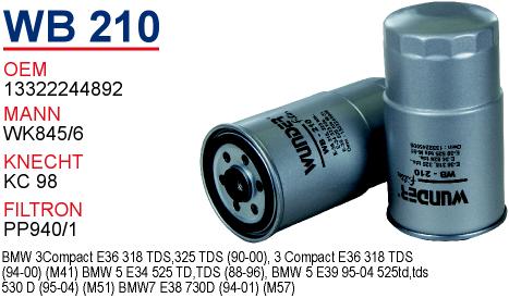 WB 210 BMW E34 - E36 - E39   325 Tds - 5                                      M51 13322244892 Yakıt/Mazot Filtresi