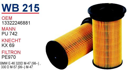 WB 215 BMW E46 320d 13322246881 Yakıt/Mazot Filtresi